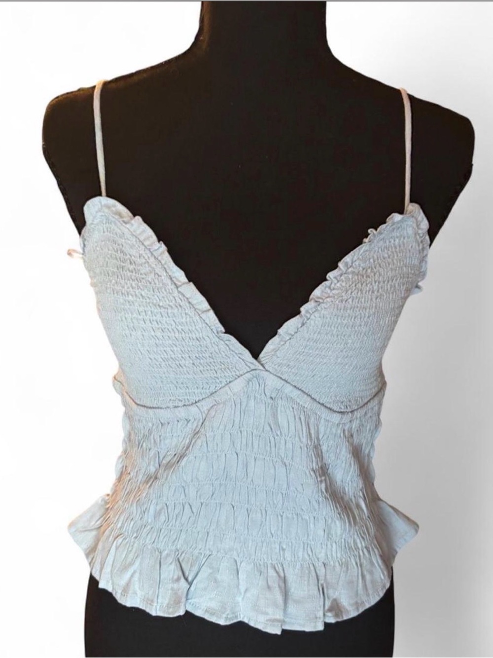 Women’s Light Blue Smocked Ruffle Cami Top